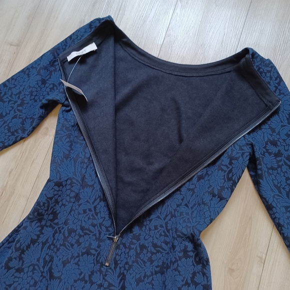 LOFT Jacquard Mini Dress Blue Black NWT - Picture 8 of 11